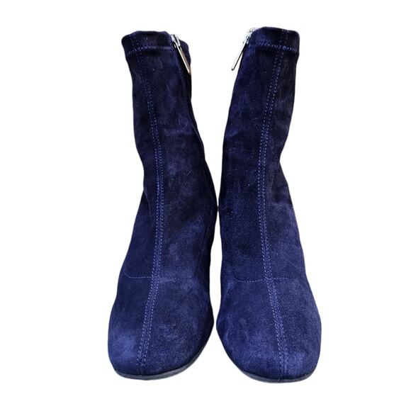 Blue Suede Boots Aquatalia Briana Size 7 Weatherproof Leather Bootie Zip Heeled - Picture 2 of 13